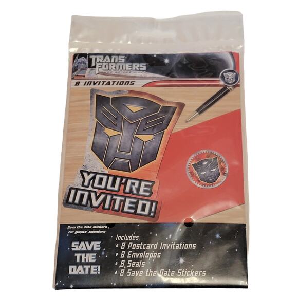Transformers Birthday Party Invitations 8 Pk Save the Date Envelopes Supplies‎ - Picture 1 of 3